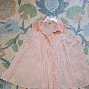 Love Riche Peach Button-Down Pleated Blouse